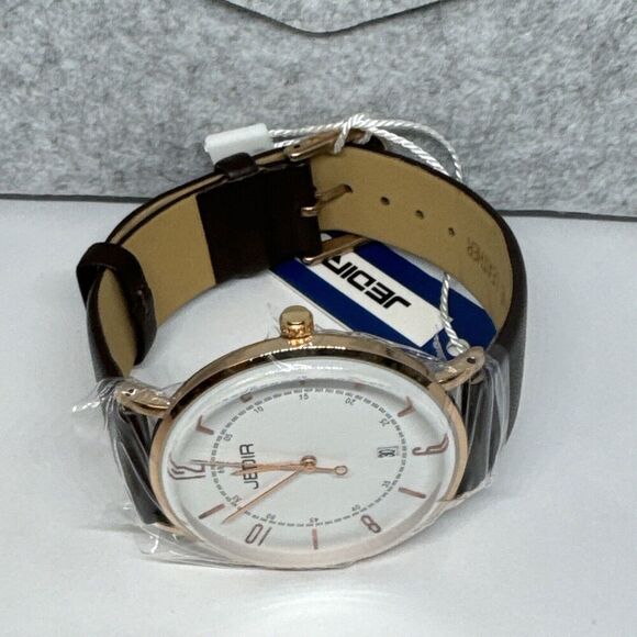 Jedir M.6014 Men Black Leather Strap Analog White Dial Quartz Wrist Watch JNA61 - Picture 7 of 12